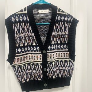 Alicedudu Women's Vneck Button Down Vest With Colorful Pattern